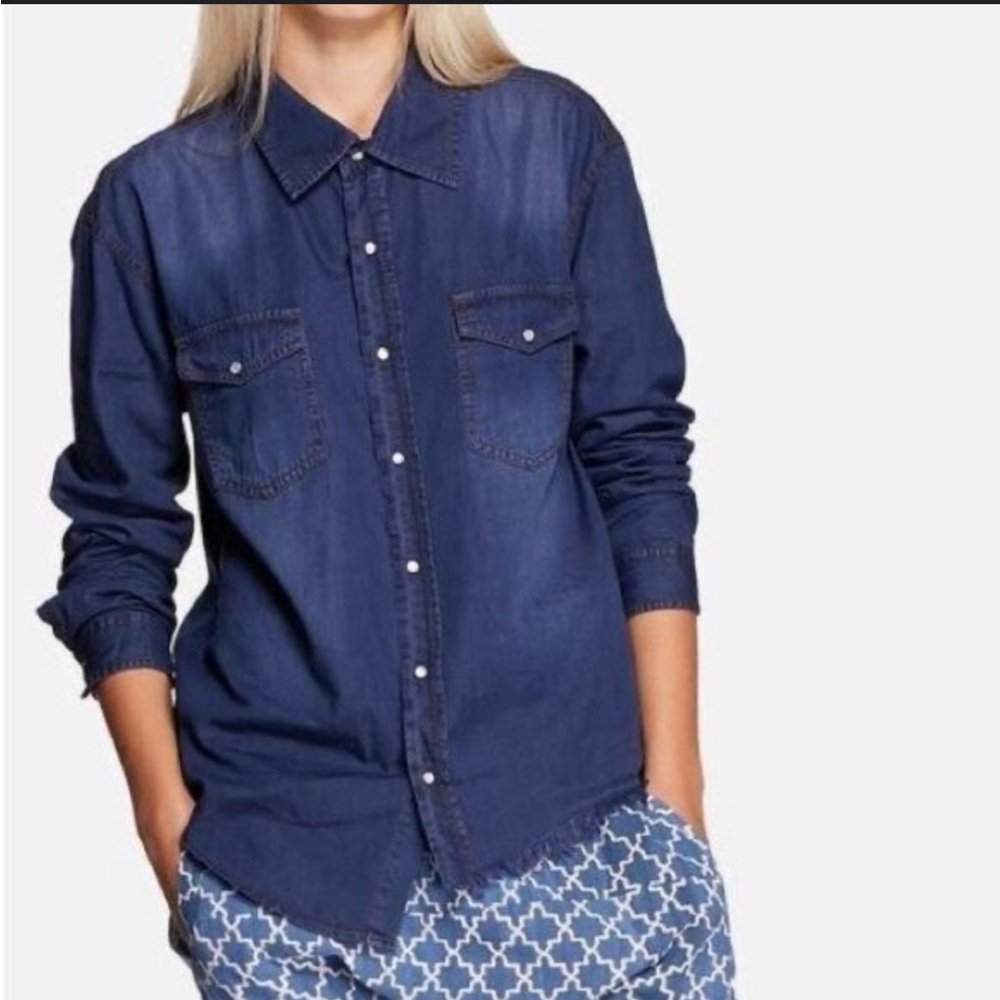One Teaspoon Salted Indigo Liberty Denim Shirt Button Down Chambray Size Medium